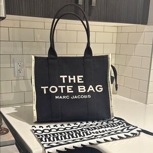 Marc Jacobs Black & Cream Canvas Tote with Bold Logo